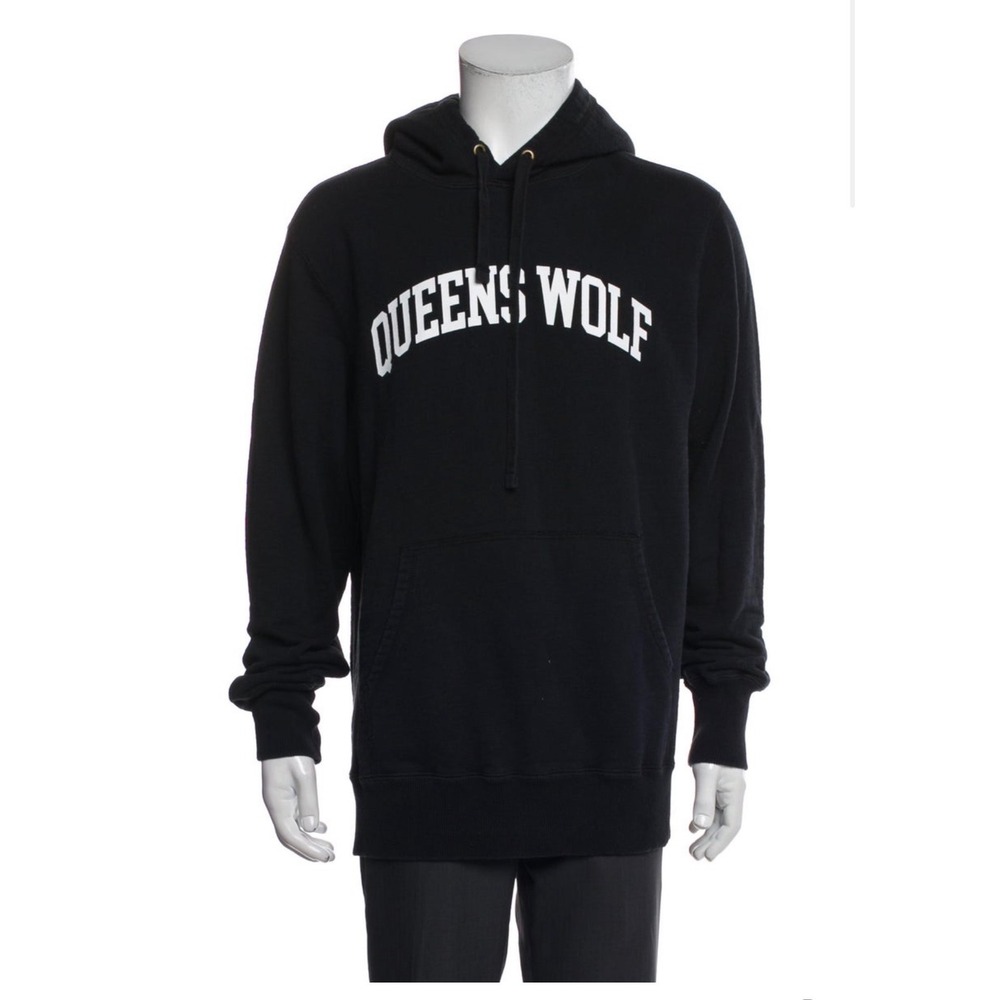 Aime Leon Dore Queens Wolf Hoodie Mens Black Graphic Pullover Sweatshirt L
